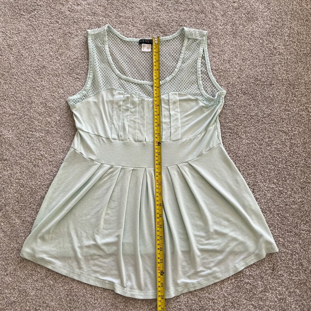 Venus European Mint Green Pleated Babydoll Top with Lace L - Picture 7 of 8